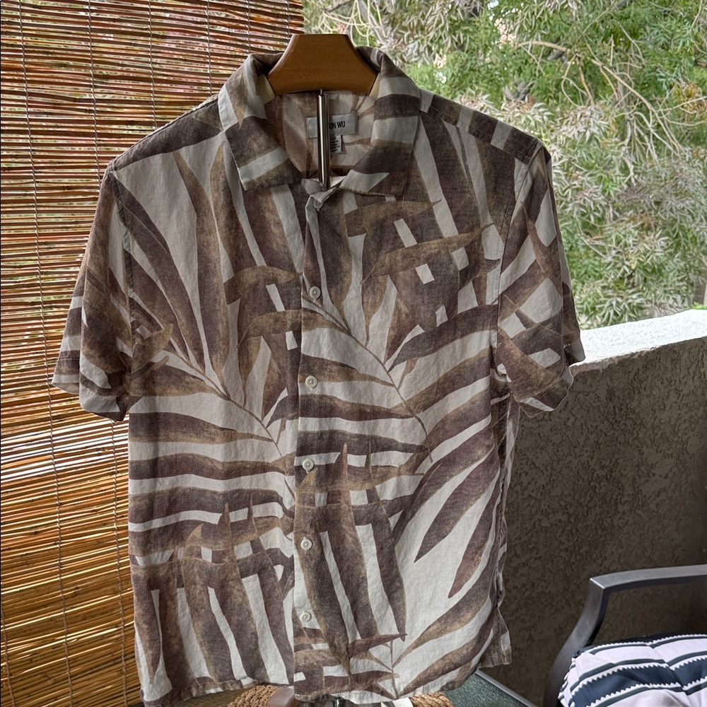 Jason Wu Men's Leaf Pattern Shirt - Brown and Cream